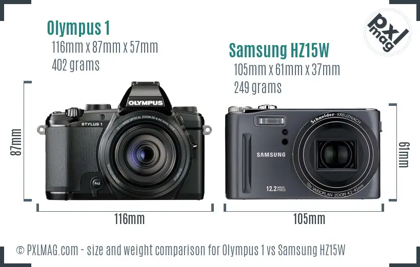 Olympus 1 vs Samsung HZ15W size comparison