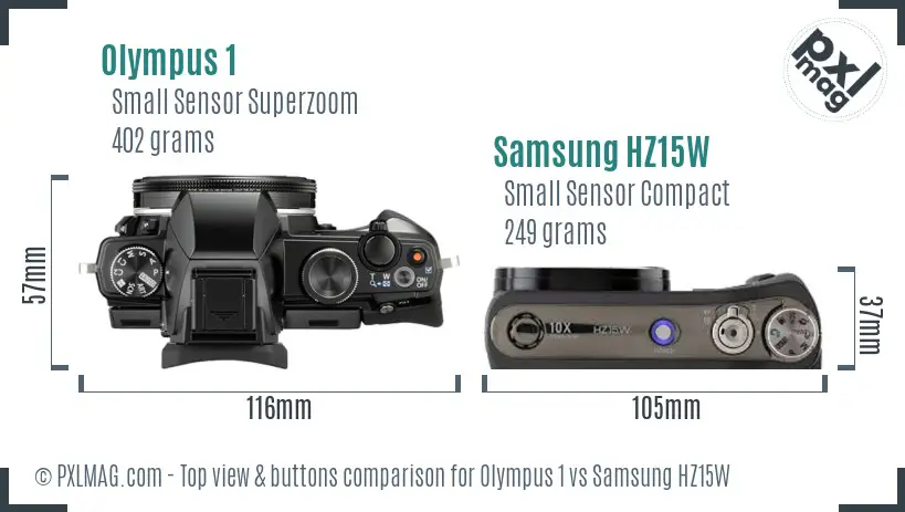 Olympus 1 vs Samsung HZ15W top view buttons comparison