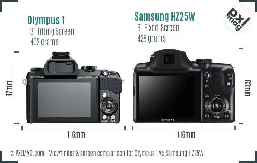 Olympus 1 vs Samsung HZ25W Screen and Viewfinder comparison