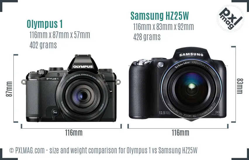 Olympus 1 vs Samsung HZ25W size comparison