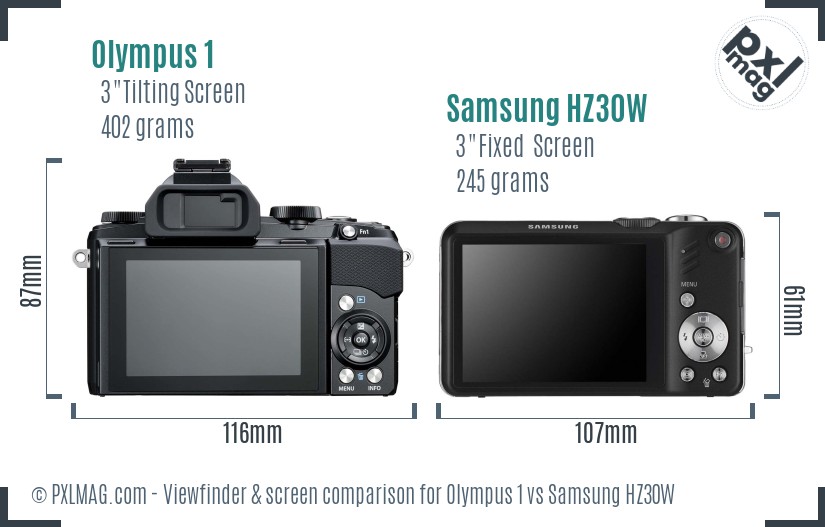 Olympus 1 vs Samsung HZ30W Screen and Viewfinder comparison