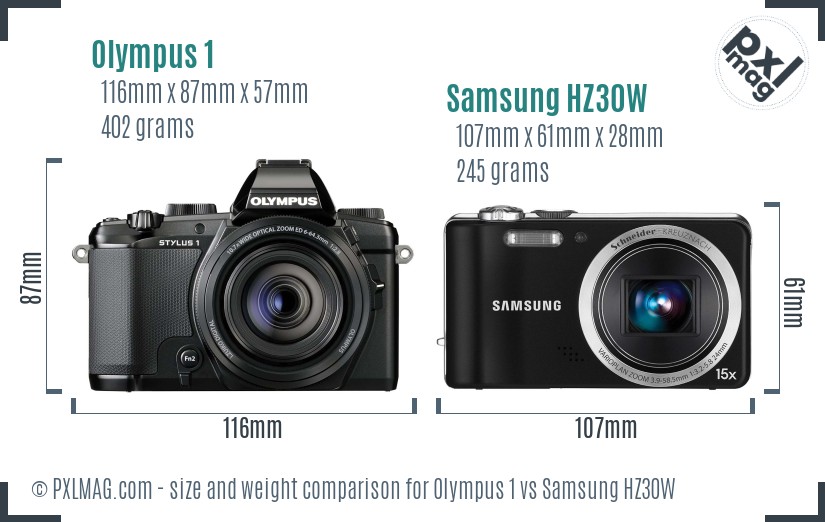 Olympus 1 vs Samsung HZ30W size comparison