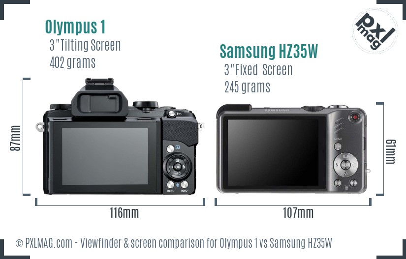 Olympus 1 vs Samsung HZ35W Screen and Viewfinder comparison