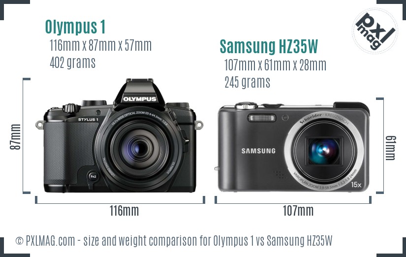 Olympus 1 vs Samsung HZ35W size comparison
