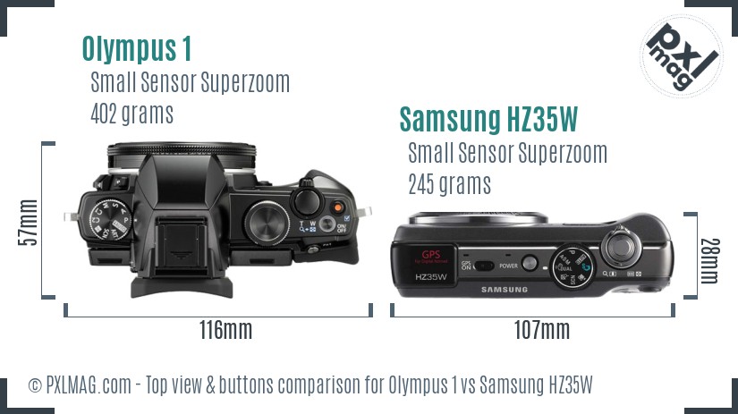 Olympus 1 vs Samsung HZ35W top view buttons comparison