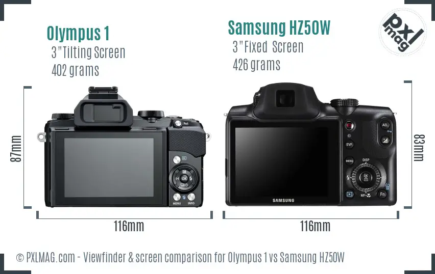 Olympus 1 vs Samsung HZ50W Screen and Viewfinder comparison Olympus 1 vs Samsung HZ50W Screen and Viewfinder comparison