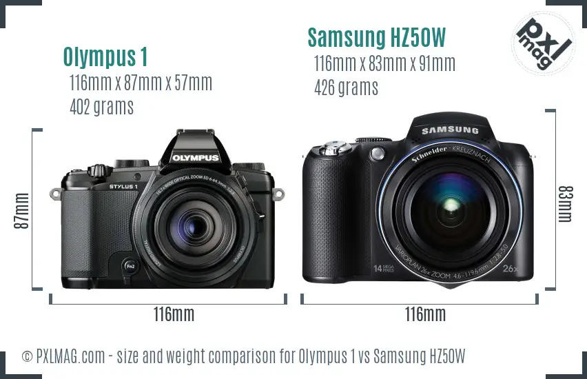 Olympus 1 vs Samsung HZ50W size comparison Olympus 1 vs Samsung HZ50W size comparison