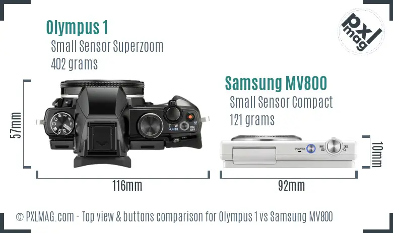 Olympus 1 vs Samsung MV800 top view buttons comparison Olympus 1 vs Samsung MV800 top view buttons comparison