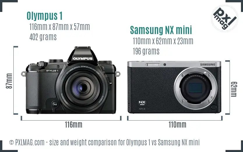 Olympus 1 vs Samsung NX mini size comparison Olympus 1 vs Samsung NX mini size comparison