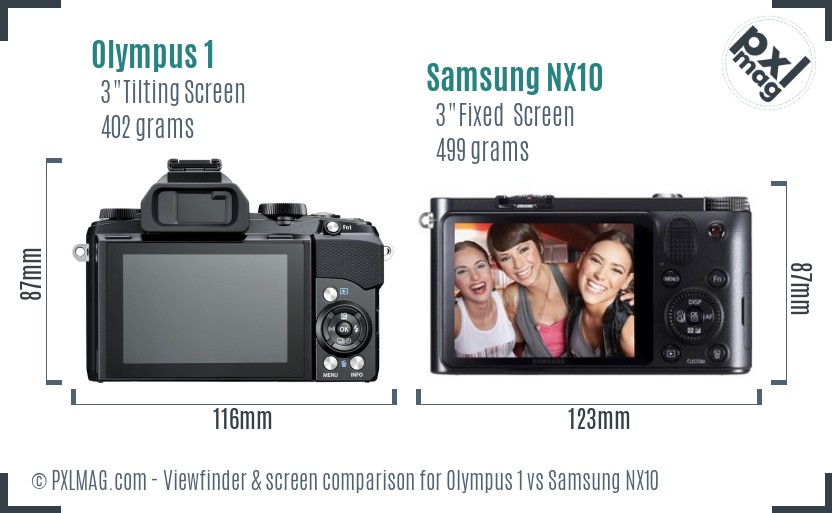 Olympus 1 vs Samsung NX10 Screen and Viewfinder comparison