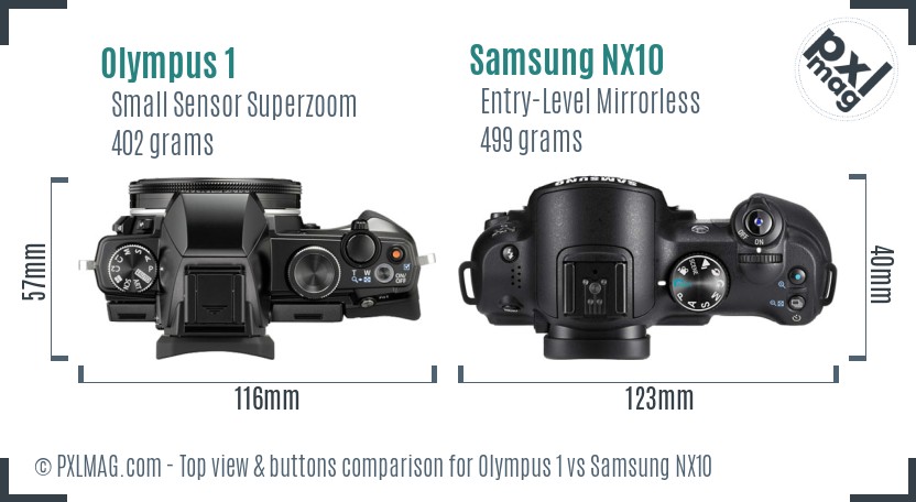 Olympus 1 vs Samsung NX10 top view buttons comparison
