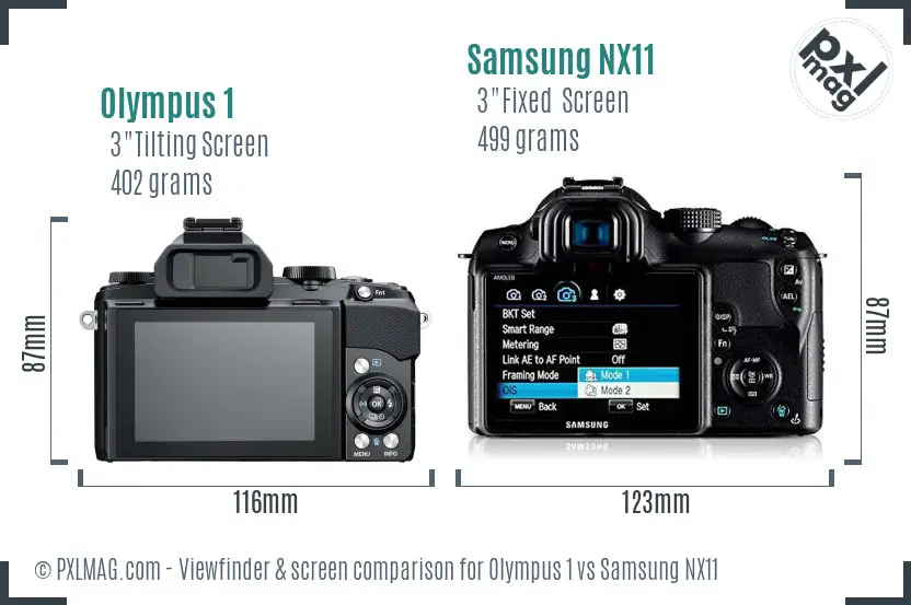 Olympus 1 vs Samsung NX11 Screen and Viewfinder comparison