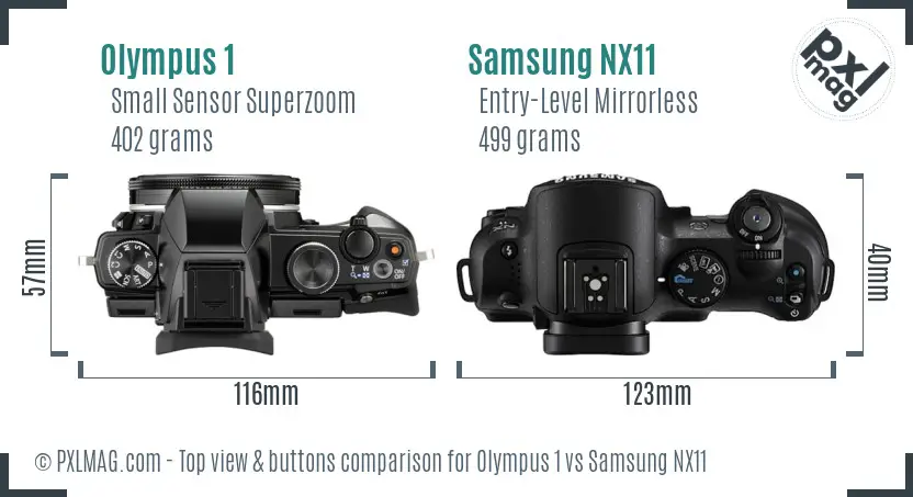 Olympus 1 vs Samsung NX11 top view buttons comparison