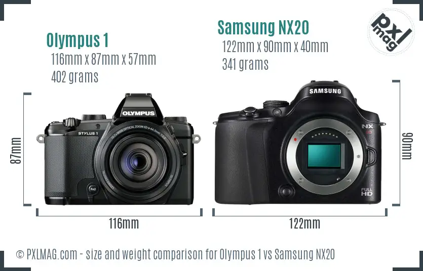 Olympus 1 vs Samsung NX20 size comparison