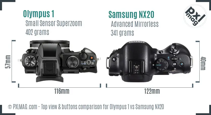 Olympus 1 vs Samsung NX20 top view buttons comparison