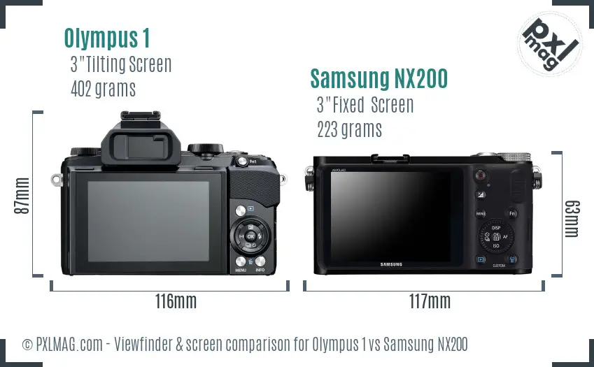 Olympus 1 vs Samsung NX200 Screen and Viewfinder comparison