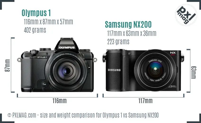 Olympus 1 vs Samsung NX200 size comparison