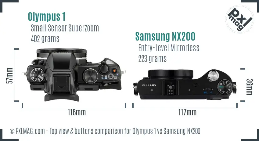 Olympus 1 vs Samsung NX200 top view buttons comparison