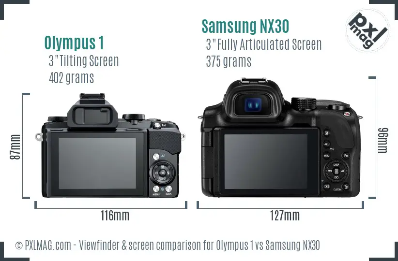 Olympus 1 vs Samsung NX30 Screen and Viewfinder comparison