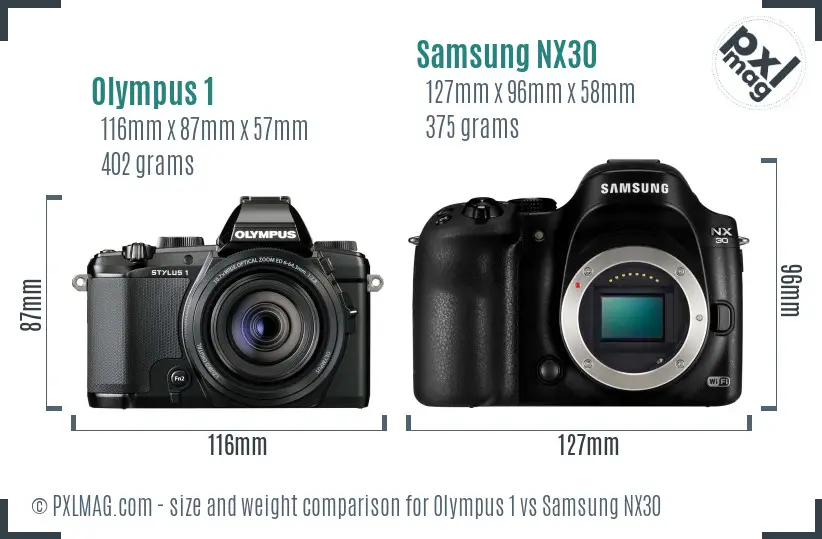 Olympus 1 vs Samsung NX30 size comparison