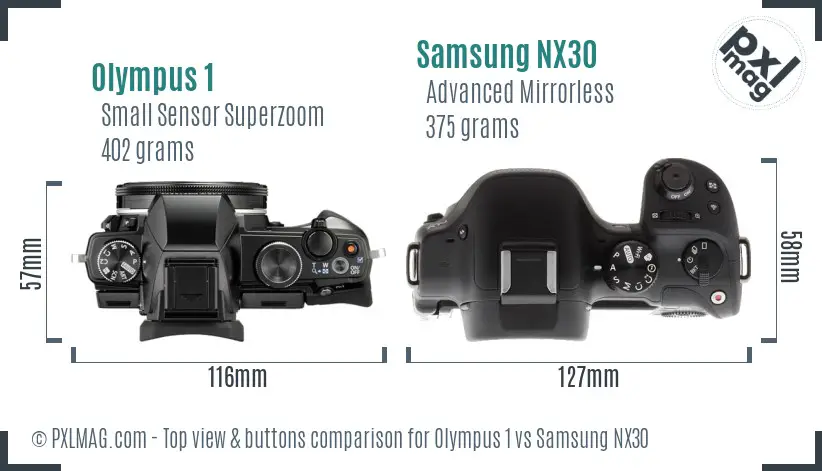 Olympus 1 vs Samsung NX30 top view buttons comparison
