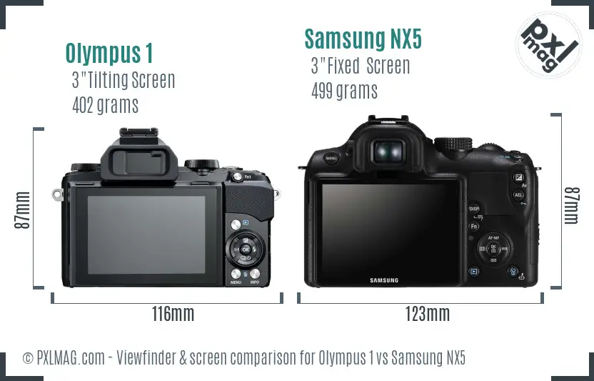 Olympus 1 vs Samsung NX5 Screen and Viewfinder comparison