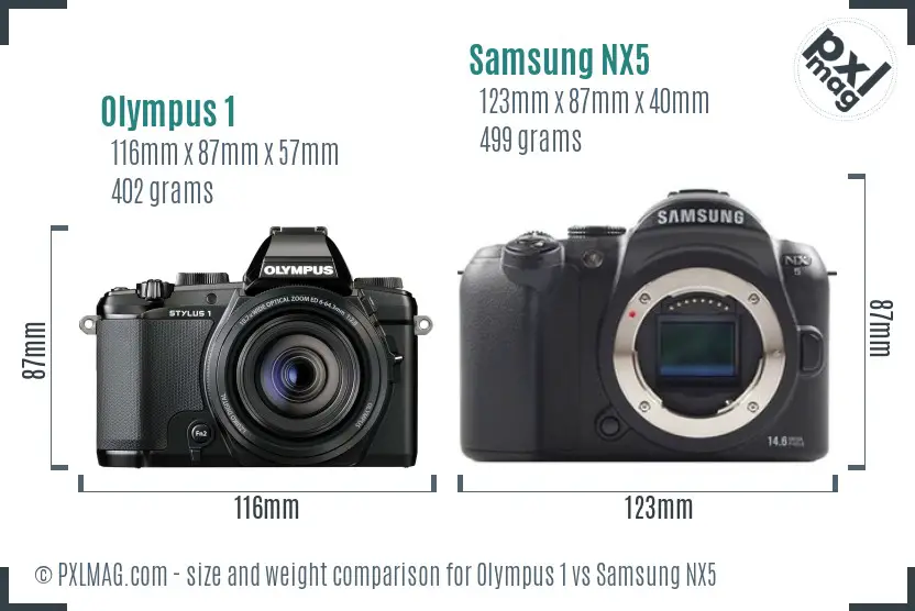 Olympus 1 vs Samsung NX5 size comparison