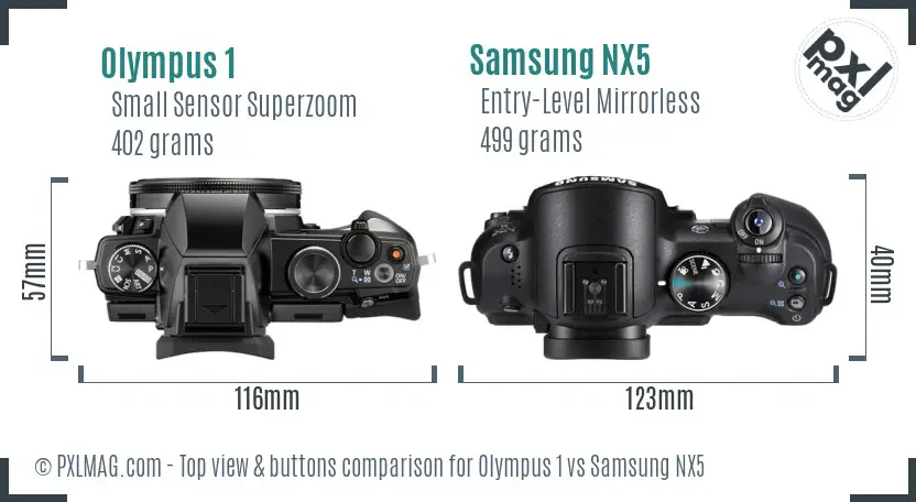 Olympus 1 vs Samsung NX5 top view buttons comparison