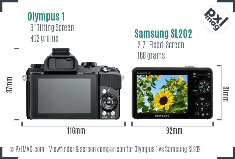 Olympus 1 vs Samsung SL202 Screen and Viewfinder comparison