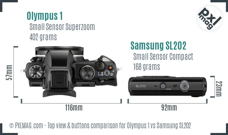 Olympus 1 vs Samsung SL202 top view buttons comparison