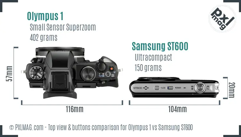 Olympus 1 vs Samsung ST600 top view buttons comparison Olympus 1 vs Samsung ST600 top view buttons comparison