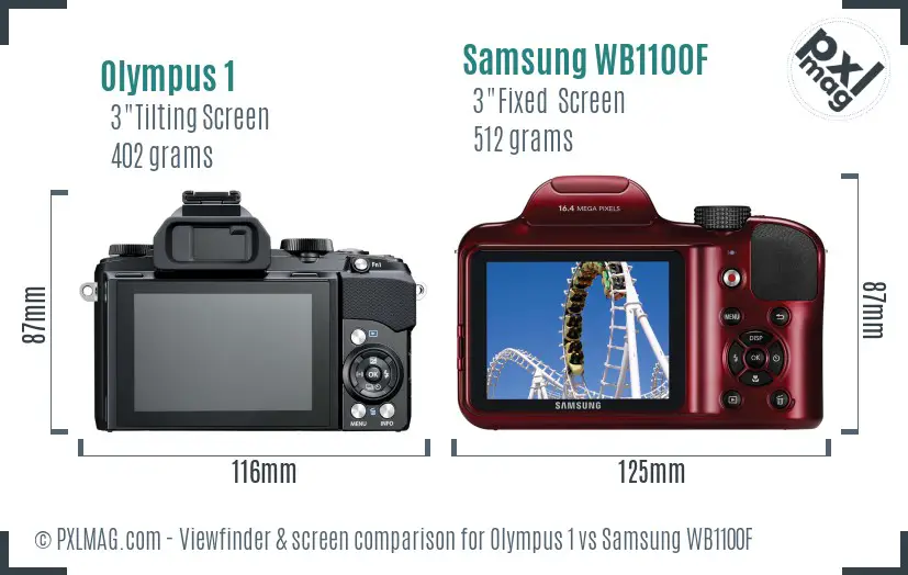 Olympus 1 vs Samsung WB1100F Screen and Viewfinder comparison