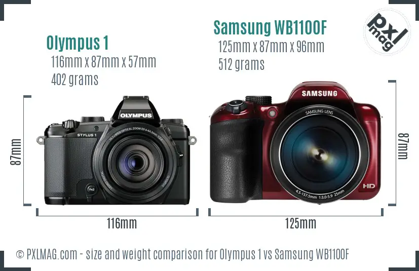 Olympus 1 vs Samsung WB1100F size comparison