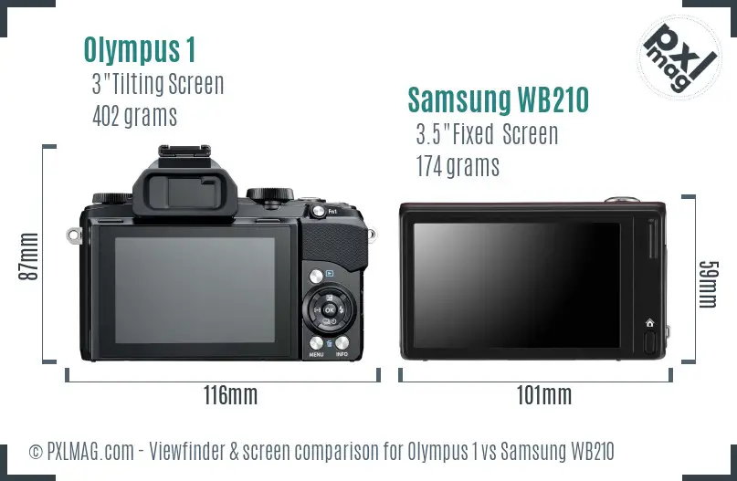 Olympus 1 vs Samsung WB210 Screen and Viewfinder comparison