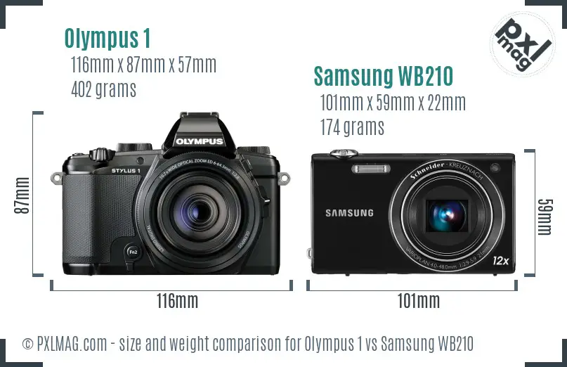 Olympus 1 vs Samsung WB210 size comparison