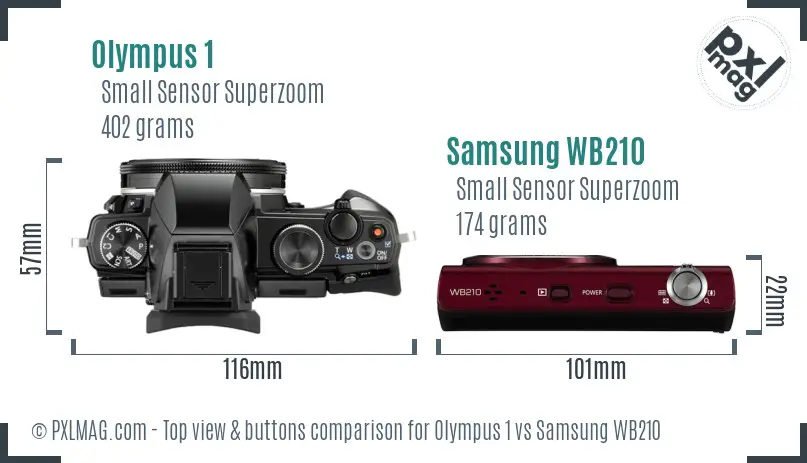 Olympus 1 vs Samsung WB210 top view buttons comparison