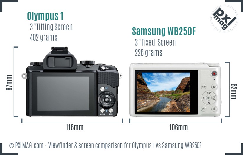 Olympus 1 vs Samsung WB250F Screen and Viewfinder comparison