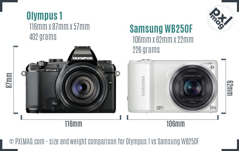 Olympus 1 vs Samsung WB250F size comparison