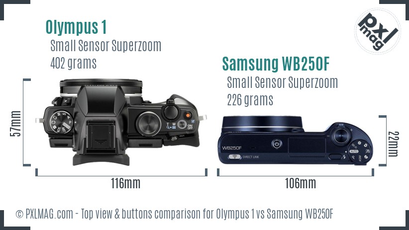 Olympus 1 vs Samsung WB250F top view buttons comparison