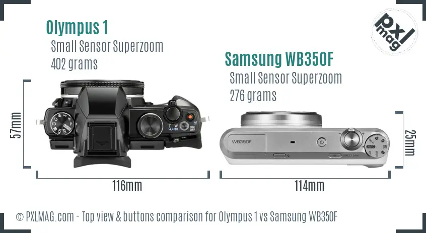 Olympus 1 vs Samsung WB350F top view buttons comparison