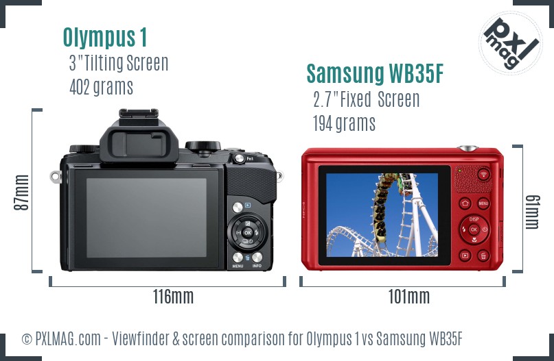 Olympus 1 vs Samsung WB35F Screen and Viewfinder comparison
