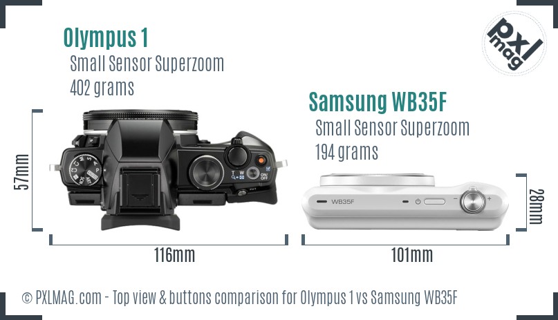 Olympus 1 vs Samsung WB35F top view buttons comparison