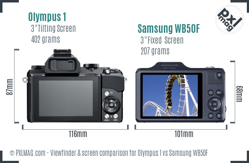 Olympus 1 vs Samsung WB50F Screen and Viewfinder comparison
