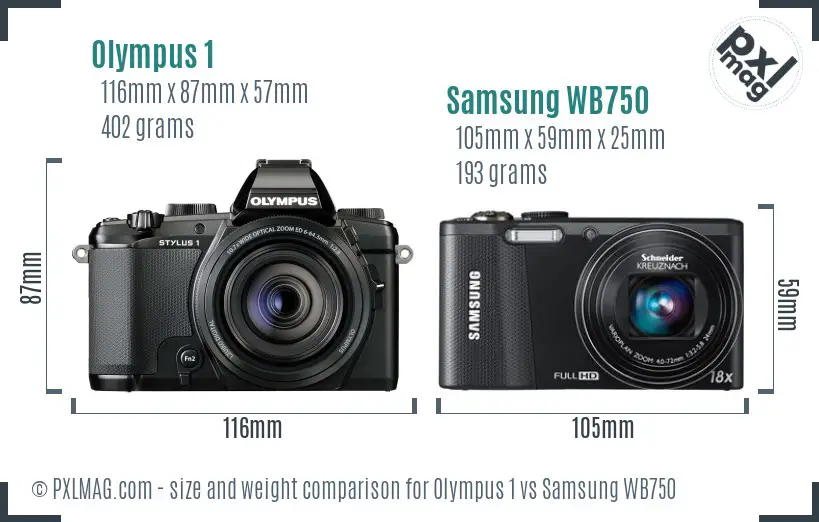 Olympus 1 vs Samsung WB750 size comparison Olympus 1 vs Samsung WB750 size comparison