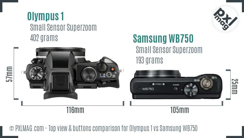 Olympus 1 vs Samsung WB750 top view buttons comparison Olympus 1 vs Samsung WB750 top view buttons comparison