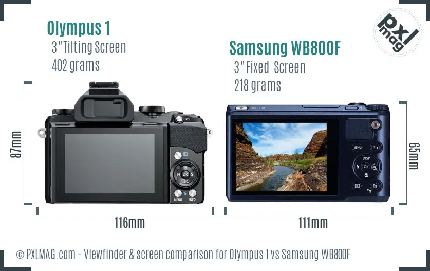 Olympus 1 vs Samsung WB800F Screen and Viewfinder comparison
