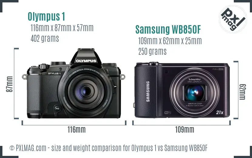 Olympus 1 vs Samsung WB850F size comparison Olympus 1 vs Samsung WB850F size comparison