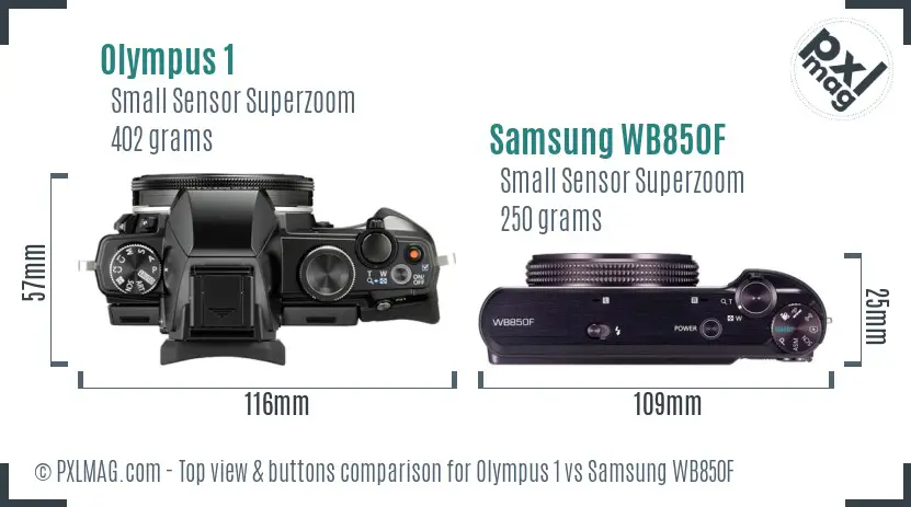 Olympus 1 vs Samsung WB850F top view buttons comparison Olympus 1 vs Samsung WB850F top view buttons comparison