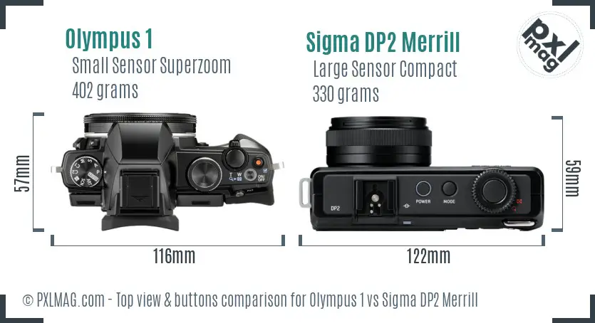 Olympus 1 vs Sigma DP2 Merrill top view buttons comparison Olympus 1 vs Sigma DP2 Merrill top view buttons comparison