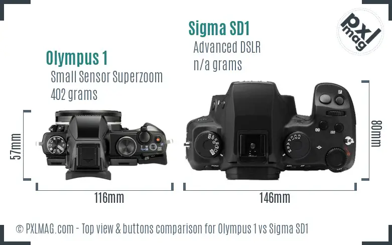 Olympus 1 vs Sigma SD1 top view buttons comparison